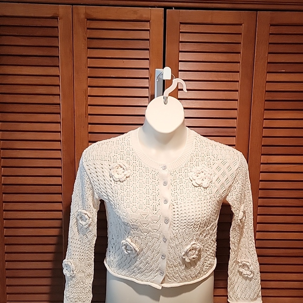 COTTON EMPORIUM CROCHET CREW NECK CARDIGAN FROM NORDSTROM